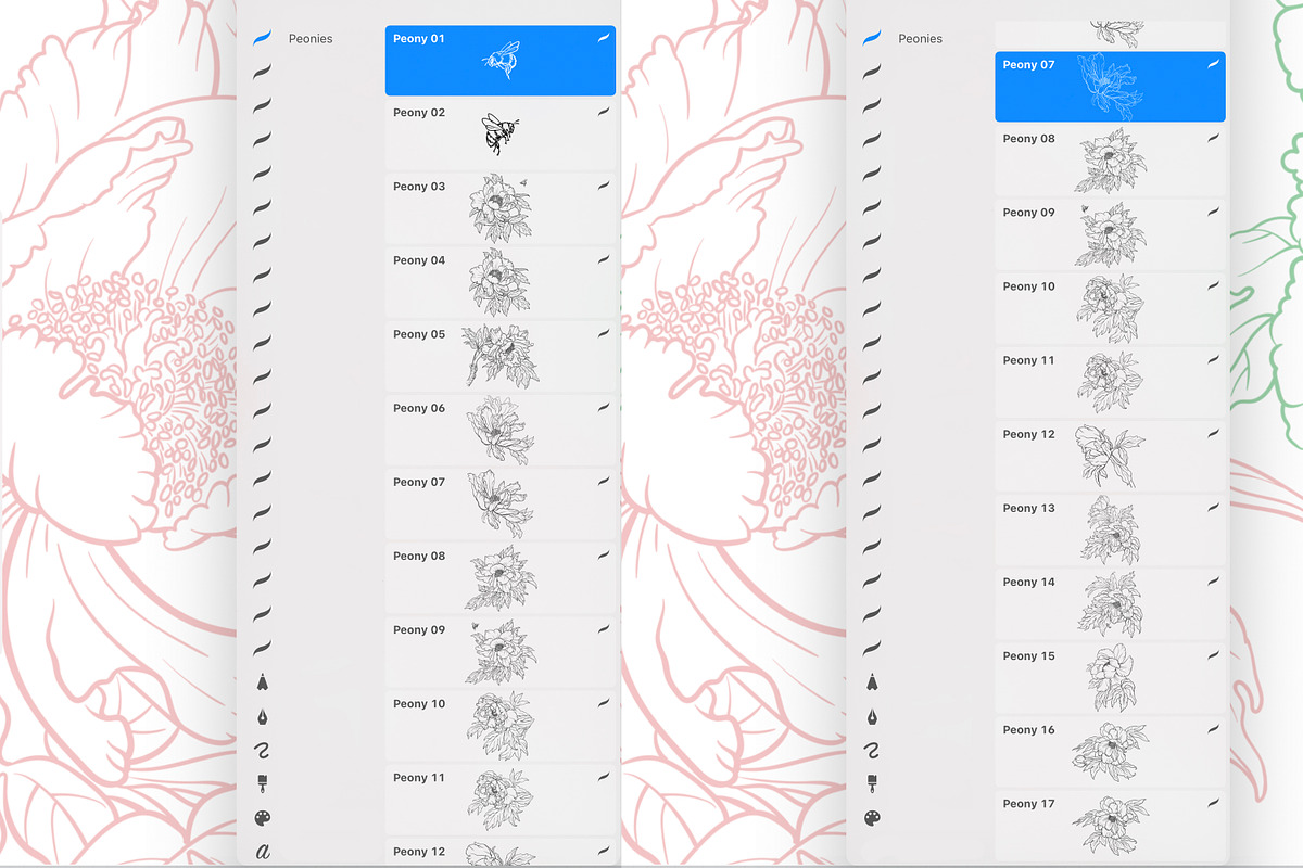 Stamp brushes for Procreate peonies, a Brush Add-On by ViktoriArt (Photo 3 of 7)