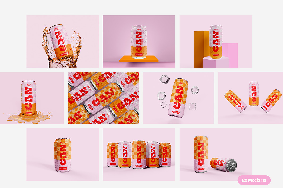 Beverage Can Mockup Set, a Packaging Mockup by Mego-studio (Photo 2 of 7)