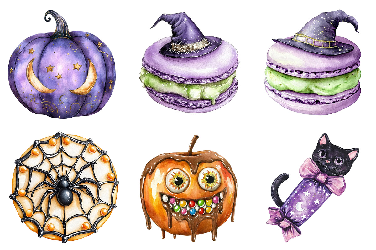 Watercolor Halloween Sweets Clipart, a Seasonal Illustration by CitraGraphics (Photo 7 of 8)