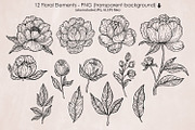Black Outline Peony Flowers Set, an Illustration by ArtIrisArt (Thumbnail 2 of 13)