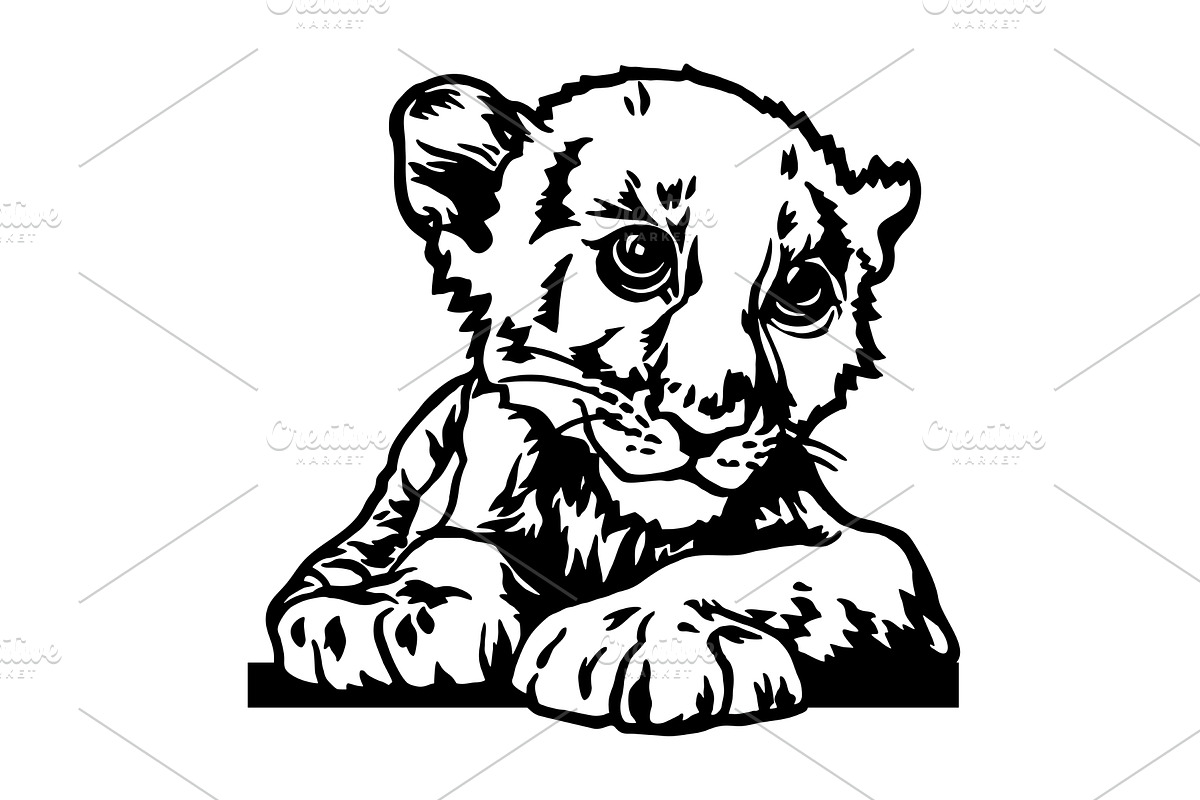 Peeking Lion Cub - Funny Wild Animal, an Animal Illustration by Digital-Clipart