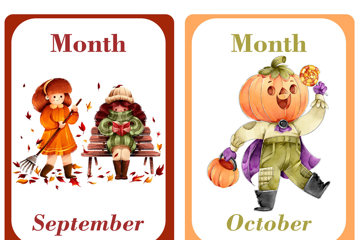 Months of the Year Flash Cards, a Card Template by DigitalsDesigns (Photo 3 of 4)