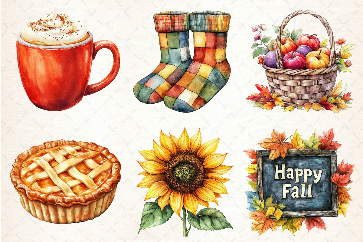 Watercolor Autumn Fall Clipart, an Illustration by Dream Creation (Photo 2 of 7)