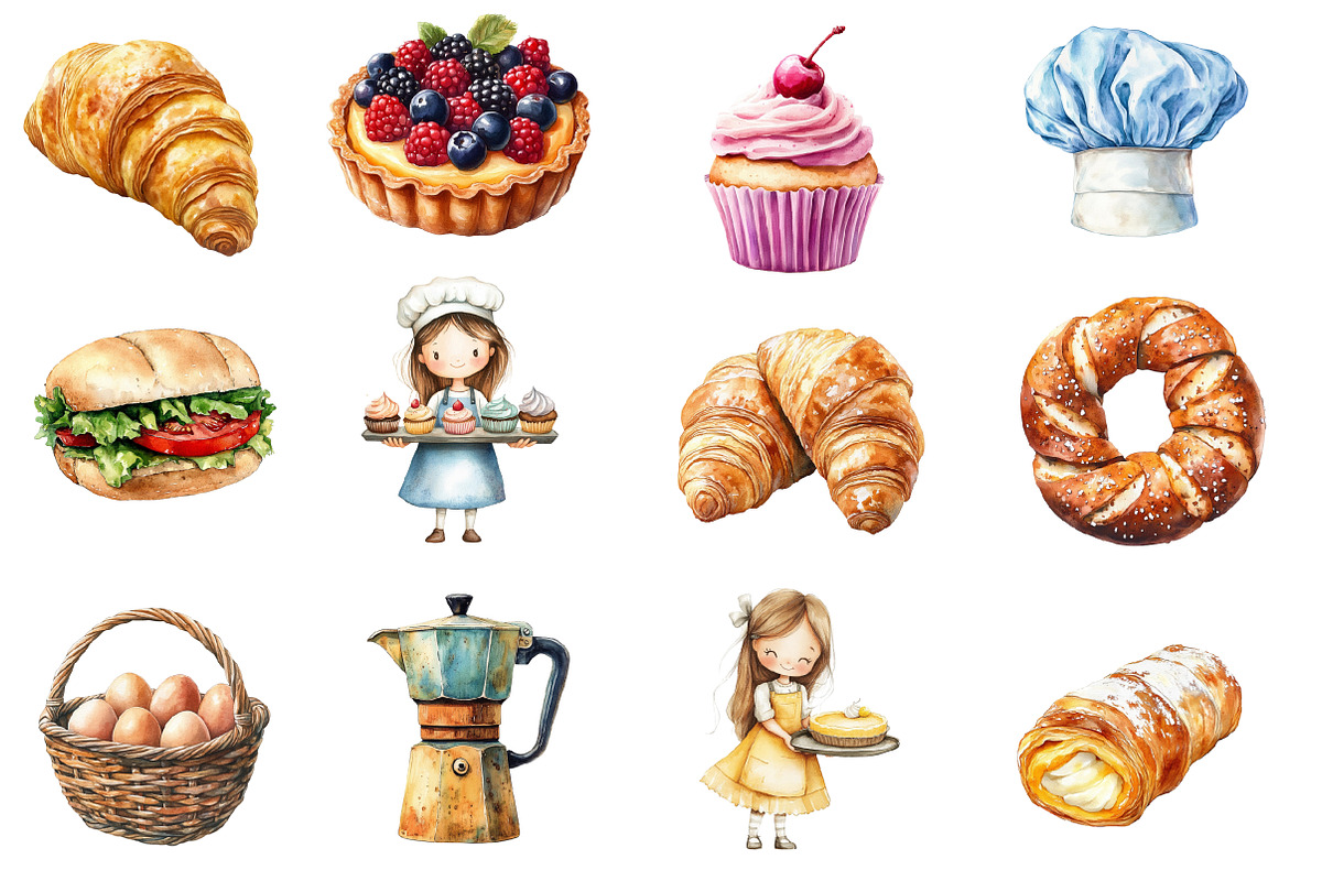 Cute Watercolor Baking Clipart, an Illustration by Designworld (Photo 3 of 5)