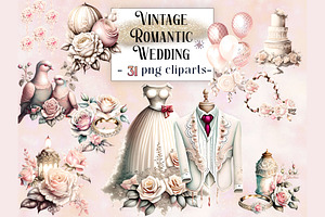 Vintage Romantic Wedding Cliparts