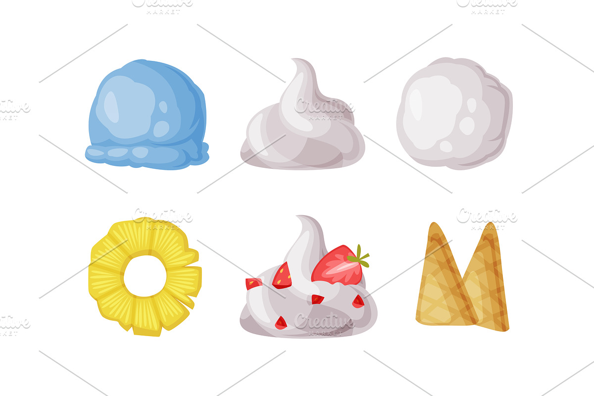Ice Cream Parts with Ball, Waffle, a Food Illustration by TopVectors