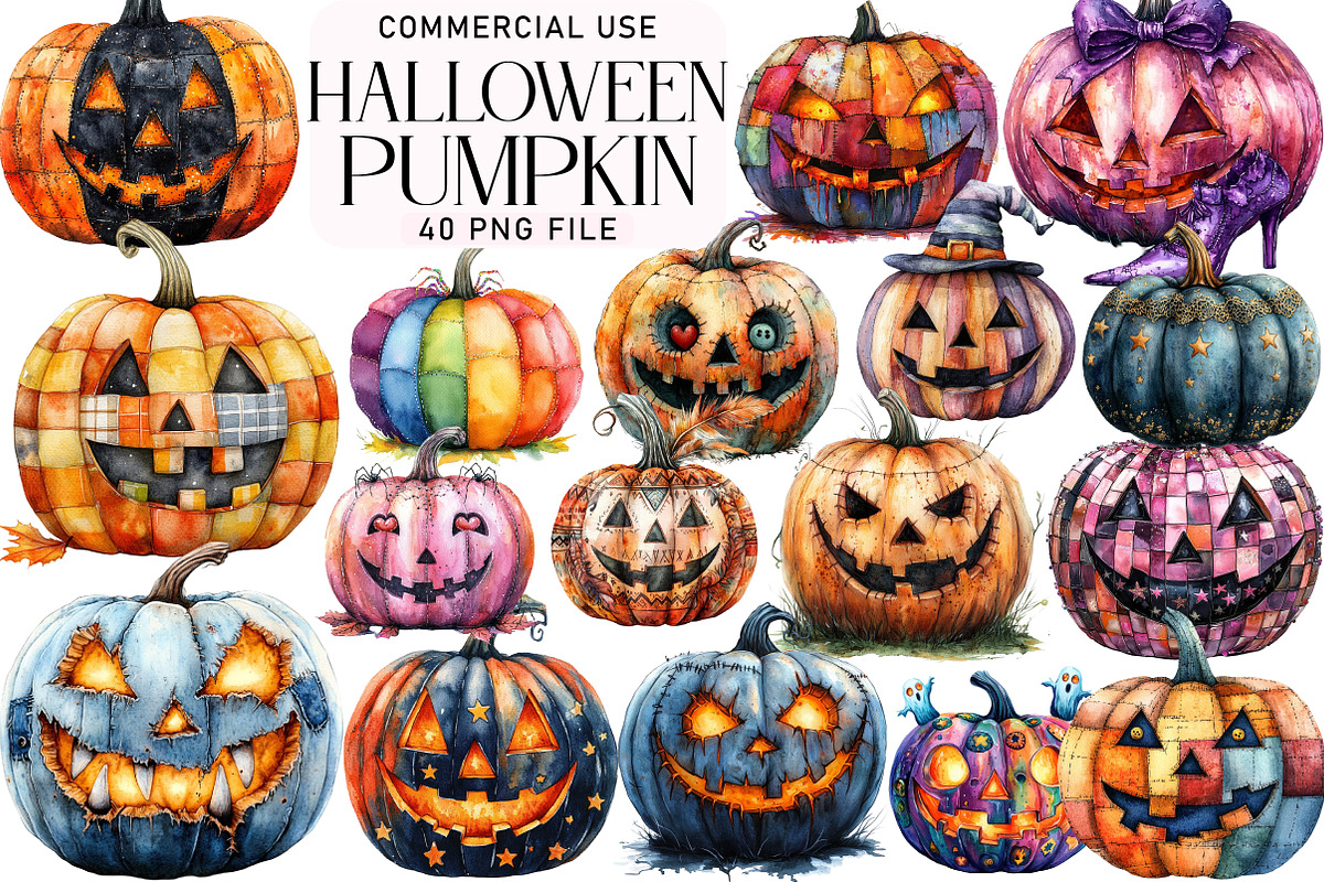 Halloween Patchwork Pumpkin Clipart, an Illustration by Daily.Designs (Photo 1 of 5)