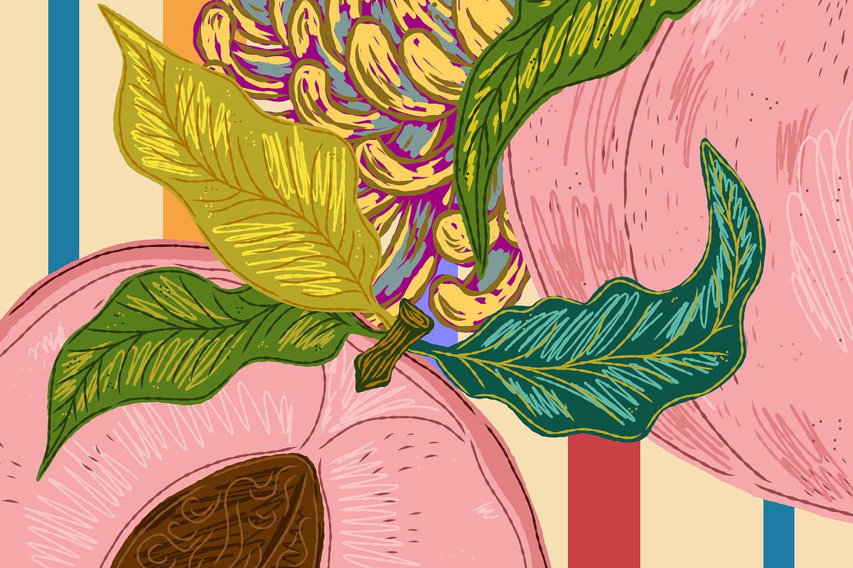Peach, Chrysanthemum and Dragonfly, a Pattern Graphic by NayaChu (Photo 4 of 9)