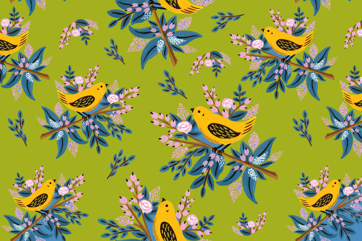 Bird and Flowers Seamless Pattern, a Pattern Graphic by AnzhelikaGerman (Photo 2 of 5)