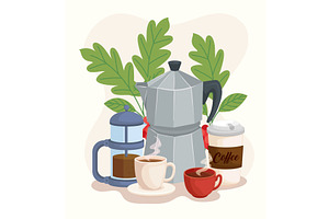 Moka Pot With Coffee Icons