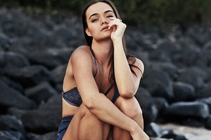 Trendy woman at beach