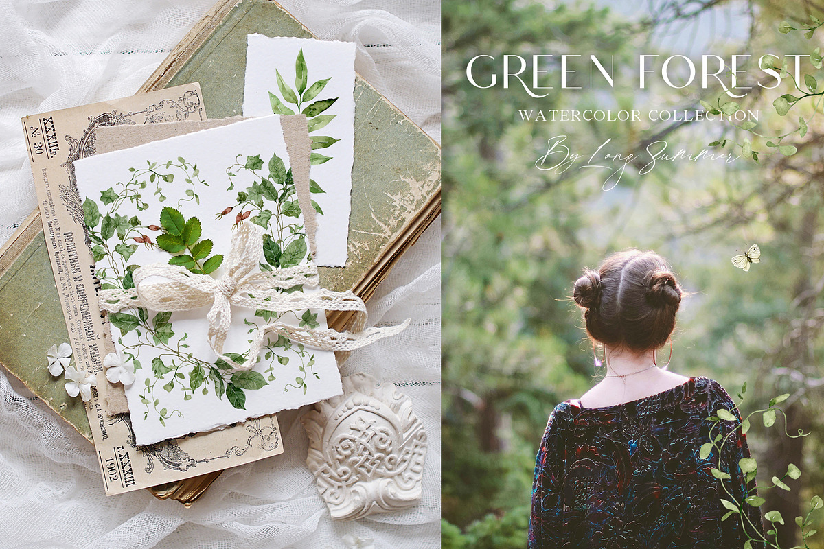 GREEN FOREST watercolor collection, an Object Illustration by long summer (Photo 10 of 17)