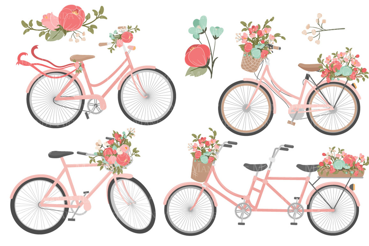 Mint & Coral Floral Bicycles, an Illustration by Amanda Ilkov (Photo 5 of 5)