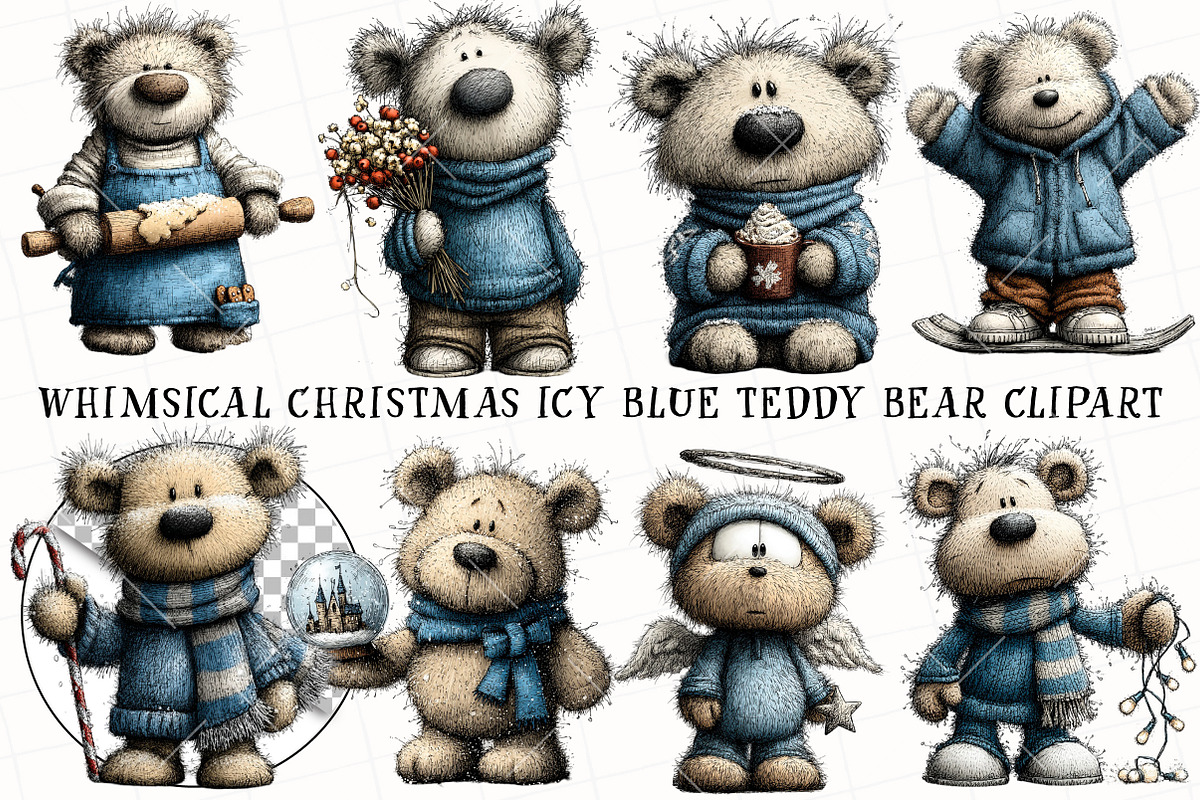 Whimsical Christmas Blue Teddy Bear, an Illustration by OK Design (Photo 2 of 6)