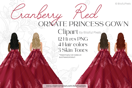 Red Princess Dress Fancy PNG Clipart