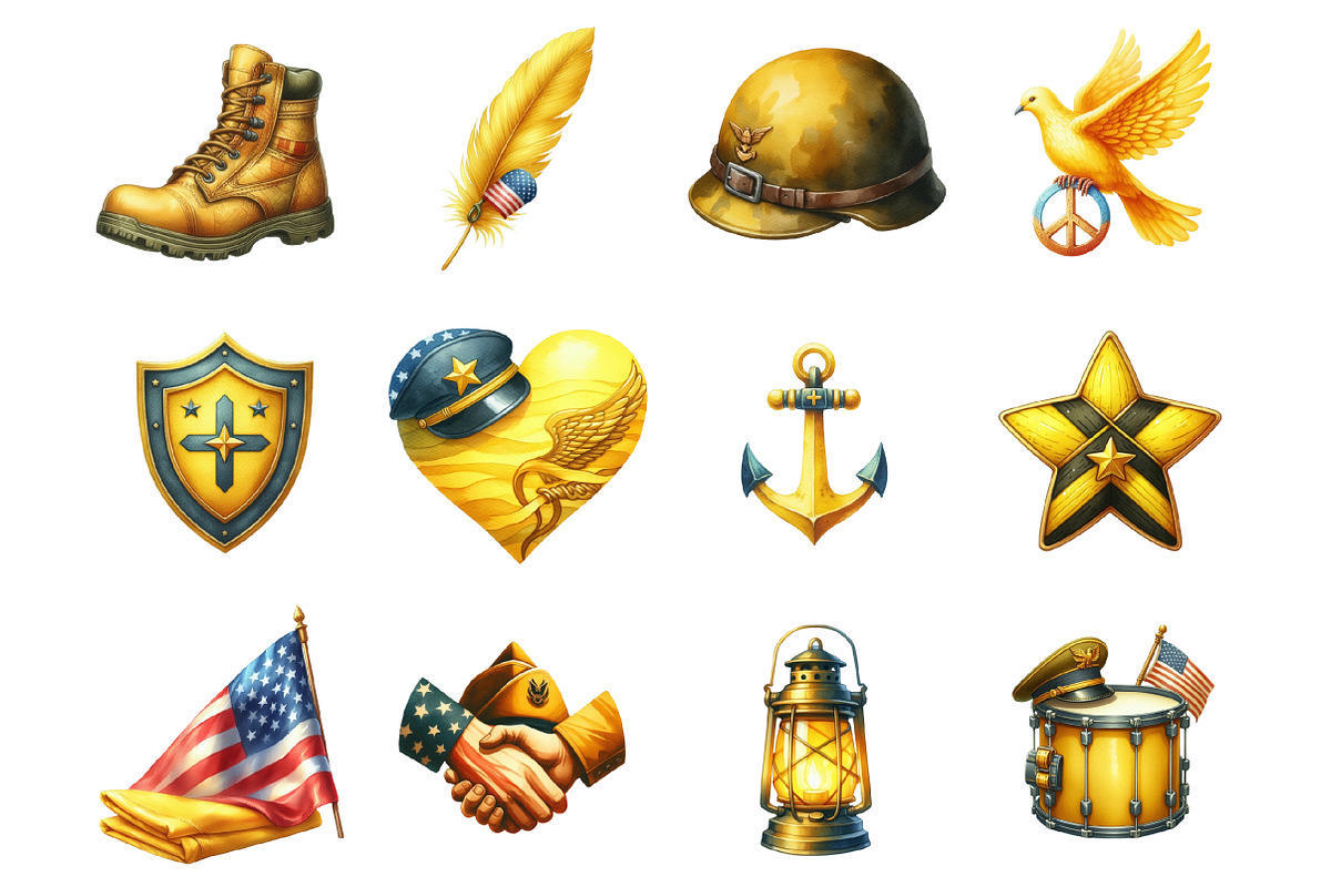 Yellow Veterans Day Clipart, a Graphic by CitraGraphics (Photo 2 of 4)