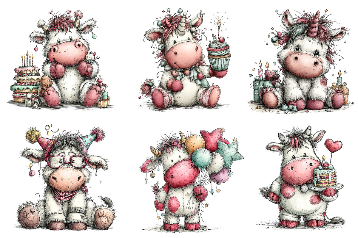 Whimsical Birthday Unicorn Clipart, an Illustration by Dream Creation (Photo 4 of 6)