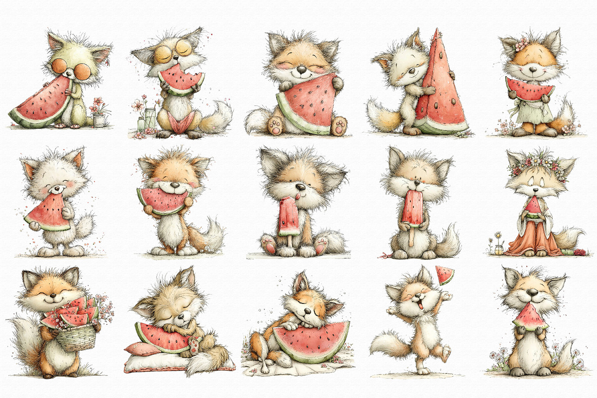 Summer Fox Enjoy Watermelon Clipart, an Illustration by Libby Wishes (Photo 3 of 7)