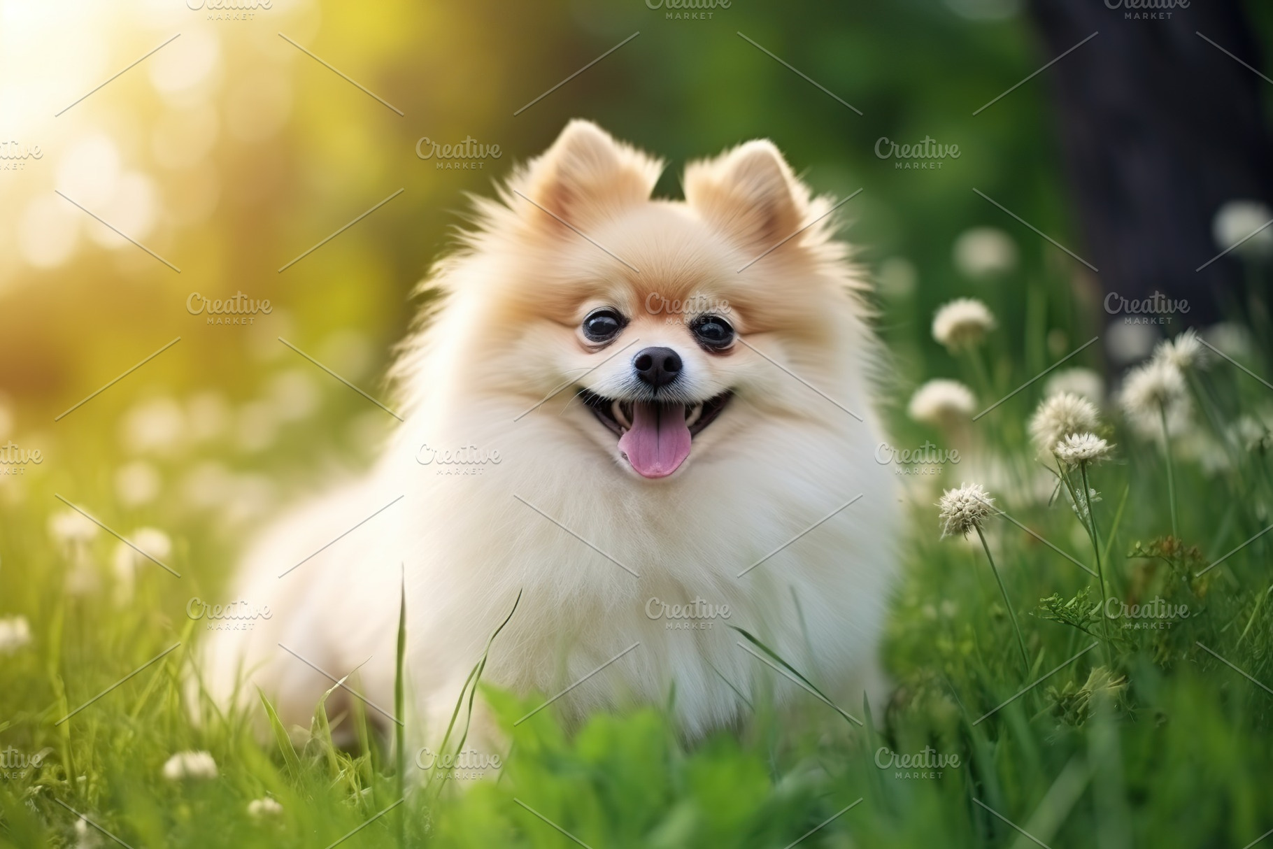 Pomeranian spitz on green grass in the park, an Animal Photo by AlyaAnd