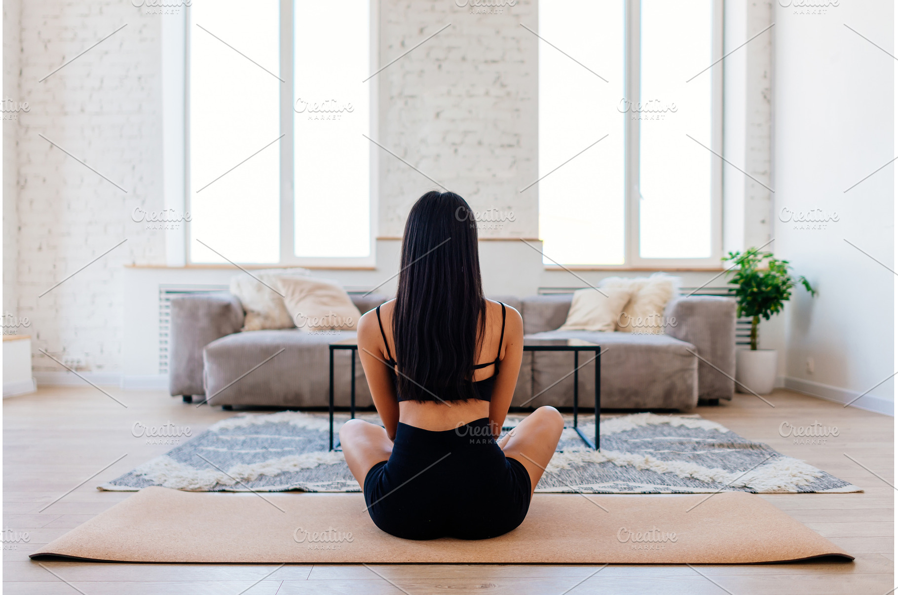 Rear view of a female meditating and, a Sports & Recreation Photo by undrey