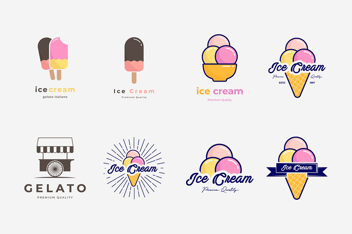 Set Bundle Ice Cream Logo Vintage
