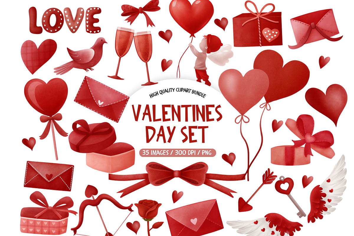 Valentines Day Watercolor Clipart Se, an Illustration by TatiMockup (Photo 1 of 5)