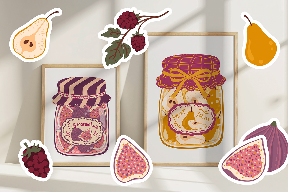 Vintage Jam Jars patterns & clipart, a Food Illustration by Carpet Tapete Pretzel (Photo 3 of 13)