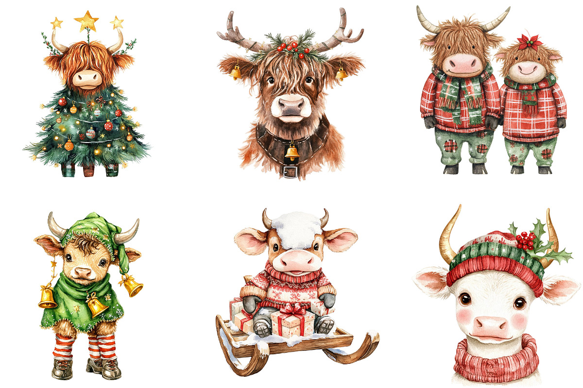 Funny Christmas Cow Clipart PNG, a Seasonal Illustration by Designking (Photo 4 of 4)