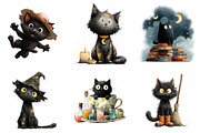Halloween Black cats Clipart, an Illustration by Watercolor design (Thumbnail 4 of 4)