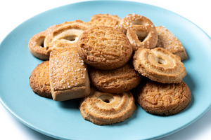 Assorted butter cookies on blue plate, a Food & Drink Photo by etorres69