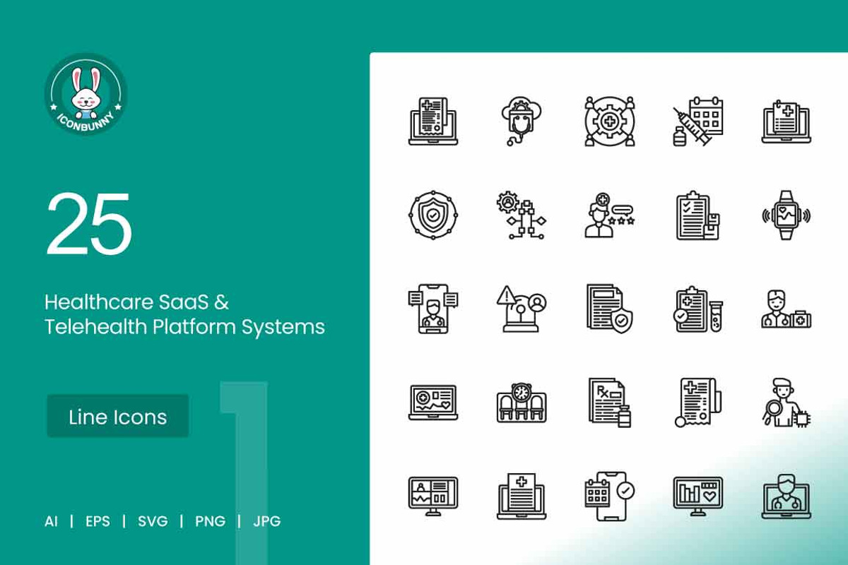 Healthcare SaaS & Telehealth Icons, an Outline Icon by IconBunny (Photo 1 of 2)