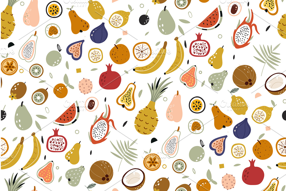 Seamless vector with fruits on white, a Food Illustration by Riots Brush