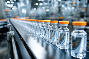 Vials on conveyor belt, a Photo by Beautiful things