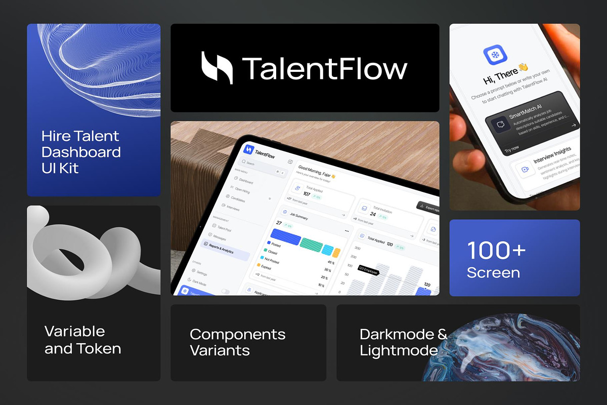 TalentFLow Hiring Talent Dashboard, an UI Kit Template by Creative Perspective (Photo 2 of 7)