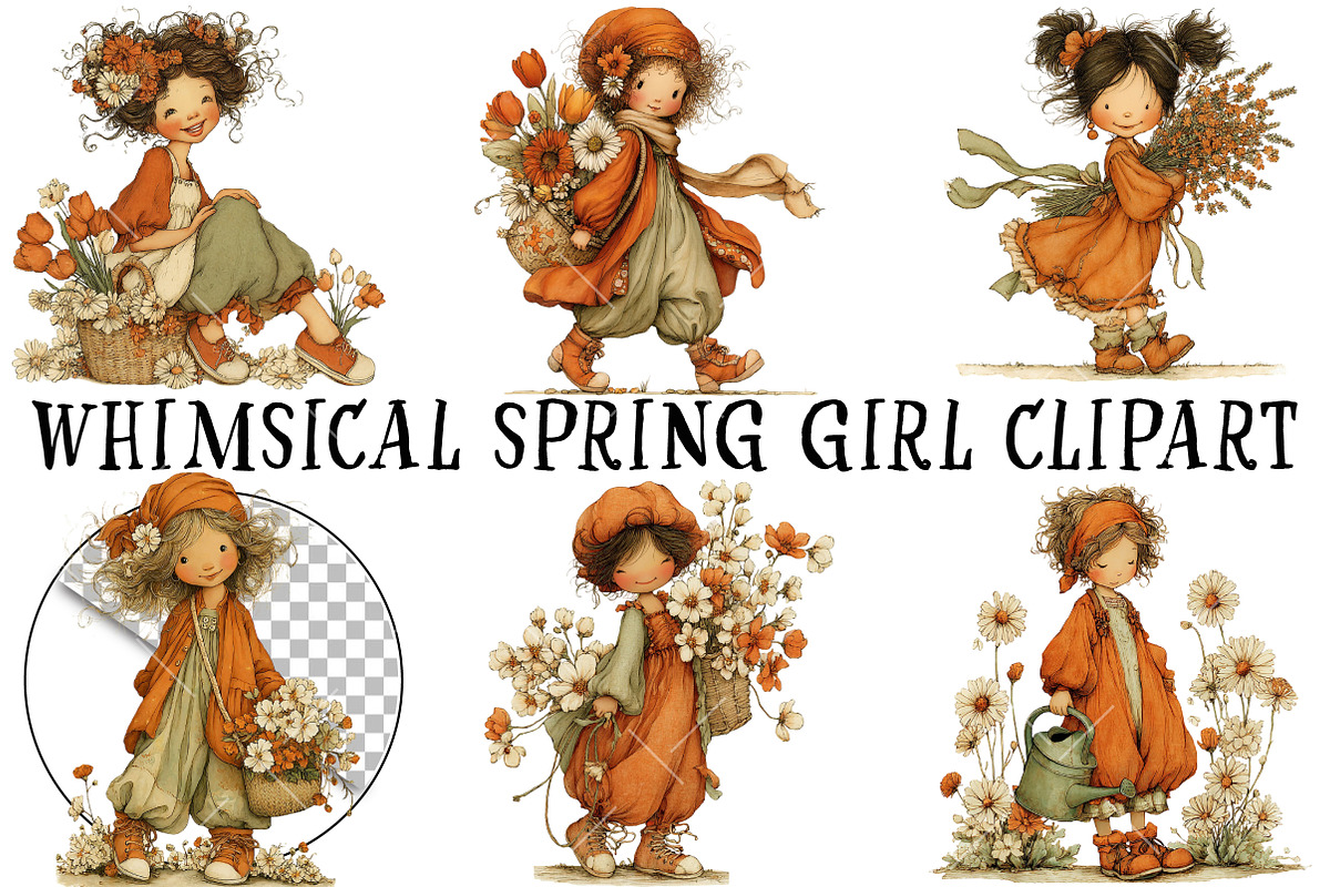 Whimsical Spring Girl Clipart, an Illustration by OK Design (Photo 2 of 6)
