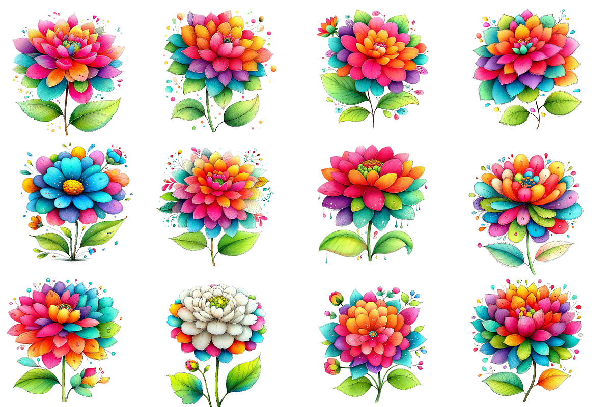 Whimsical Spring Dahlia Flower Clipa, an Illustration by Designworld (Photo 3 of 5)