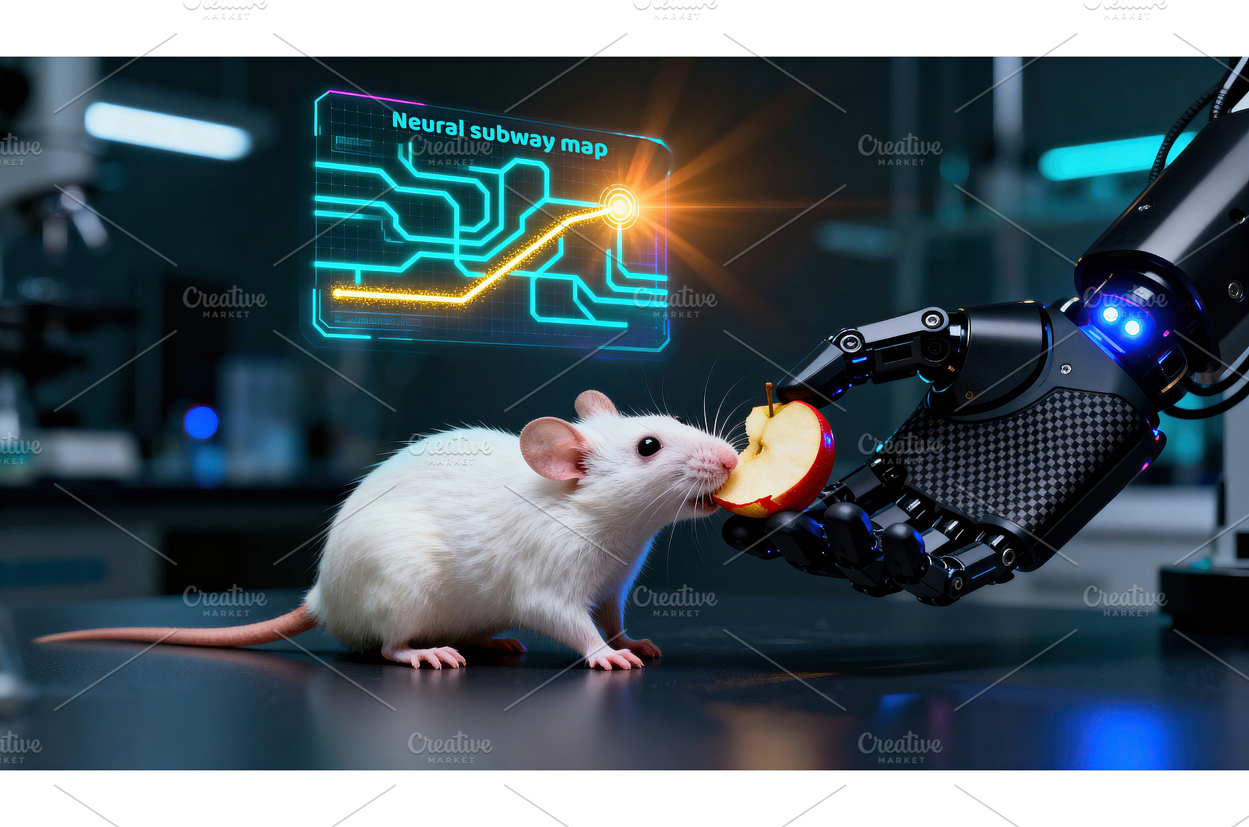 White rat interacting with robotic, a Technology Photo by tilialucida