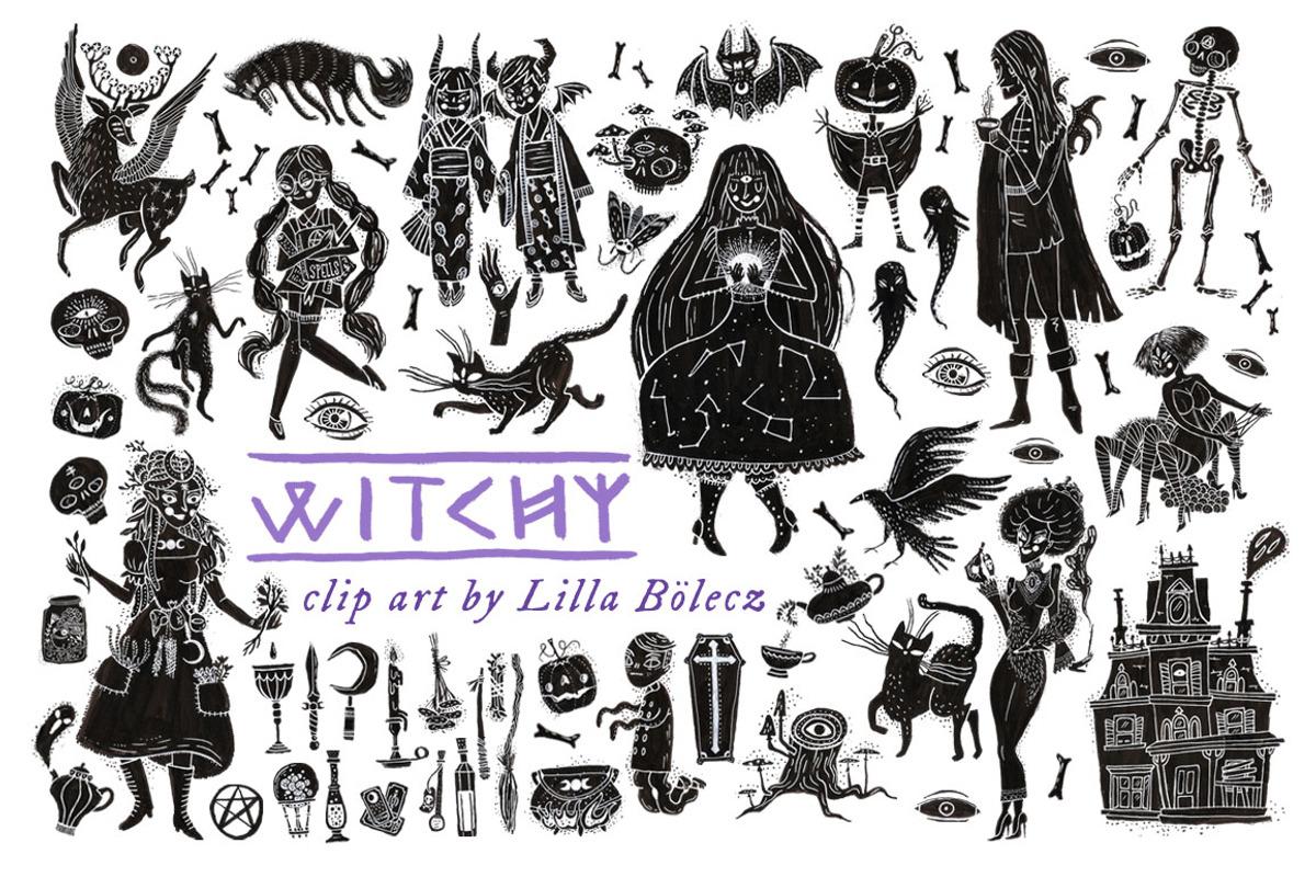 Witchy Halloween Clip Art, a Decorative Illustration by Lilla Bölecz (Photo 1 of 5)