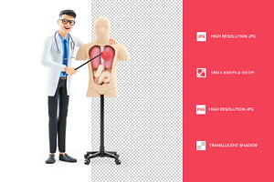 3D Cartoon Doctor Next to Anatomy Du, a Person Illustration by 3DMask