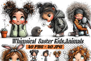 Easter Whimsical Girl & Animals PNG, an Illustration by one-touch