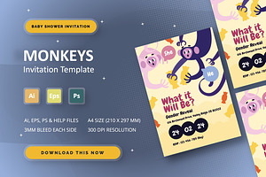 Monkeys - Baby Shower Invitation, an Invitation Template by StreaksideStd