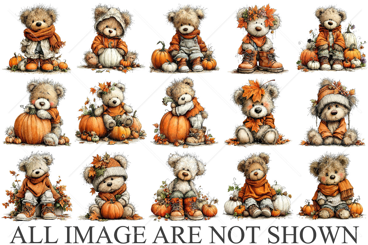 Whimsical Autumn Teddy Bear Clipart, a Seasonal Illustration by Canvas Craft (Photo 4 of 10)