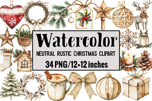 Neutral Rustic Christmas Clipart, an Illustration by Design Market