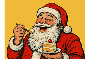 Laughing Santa Claus eating cake pop, an Illustration by AlexArt