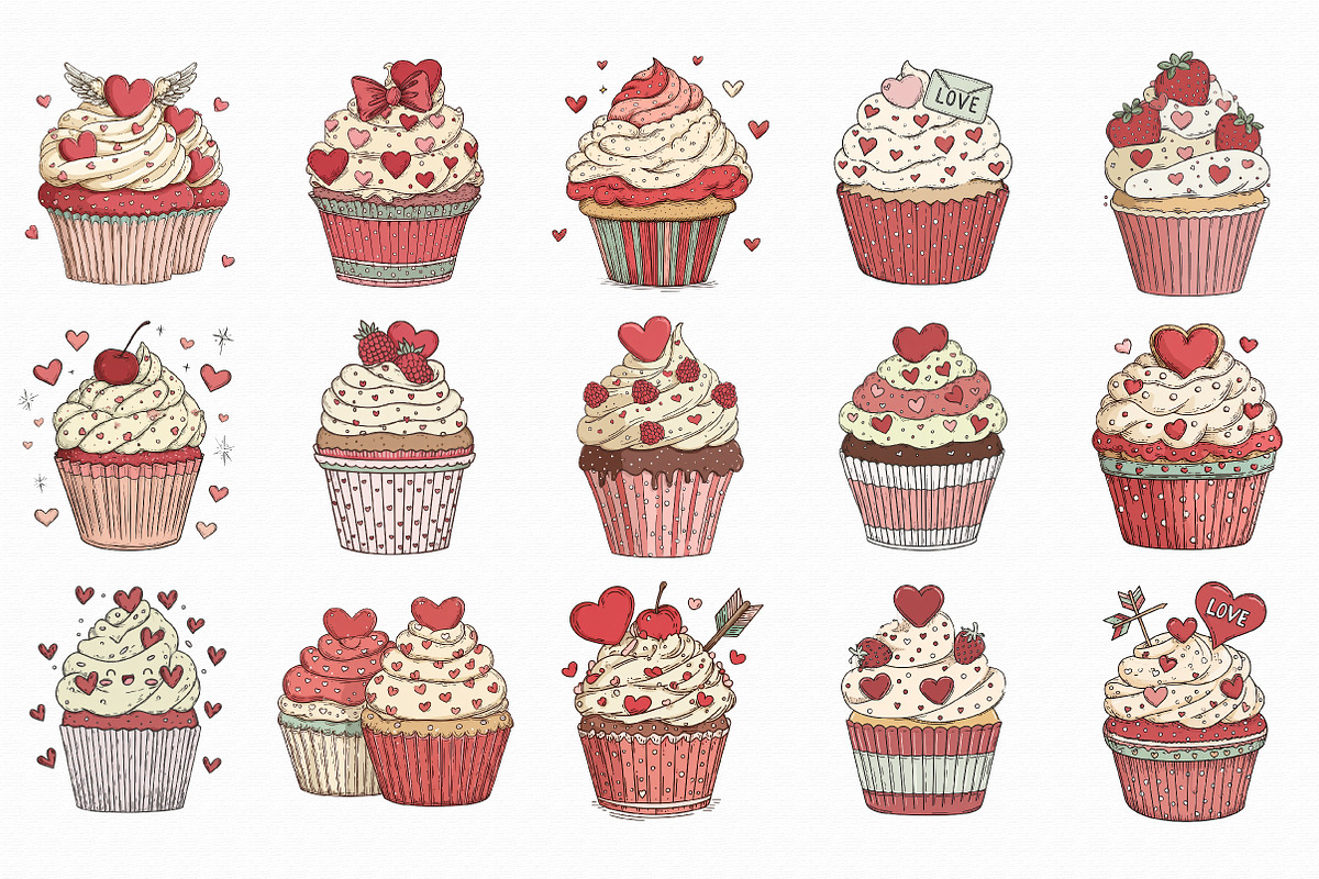 Valentine Cupcakes Clipart, an Illustration by Libby Wishes (Photo 3 of 6)