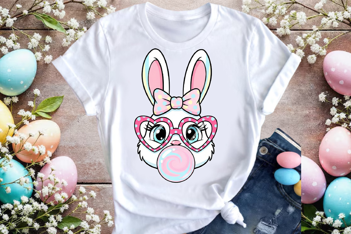 Cute Rabbit with Polka Dot Bow PNG, an Illustration by DreamArtGraphic (Photo 1 of 4)