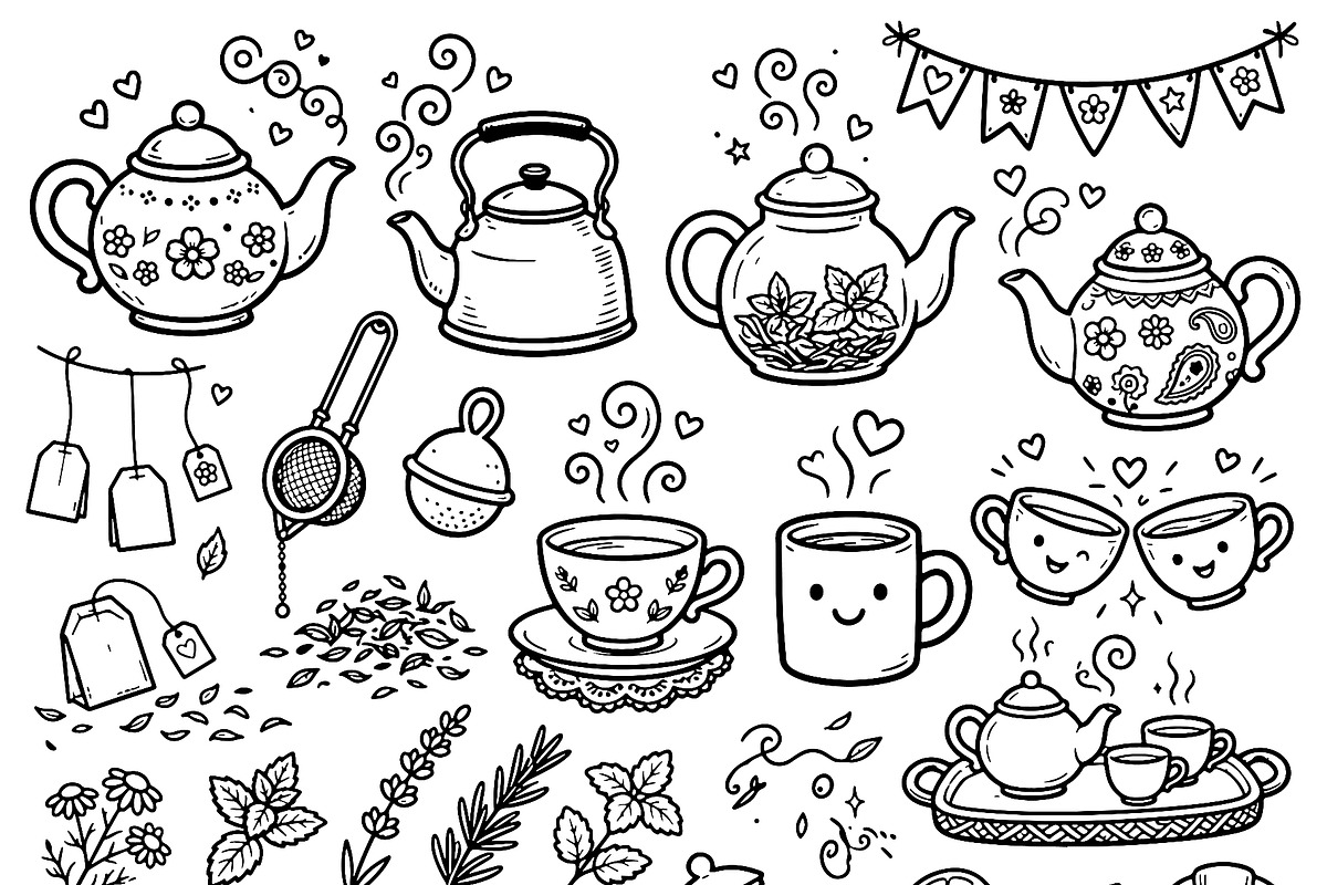 Tea and Coffee Time Doodle Set. Hand, a Food Illustration by Voodz_shop (Photo 3 of 3)