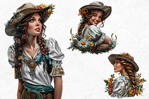 Western Prairie Cowgirl Clipart Set