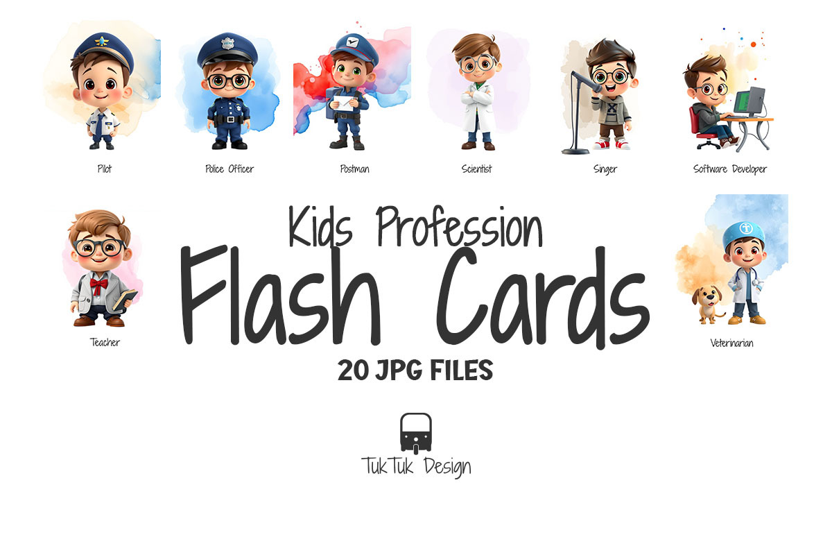 Kids profession flashcards, an Education Illustration by TukTuk Design (Photo 2 of 5)