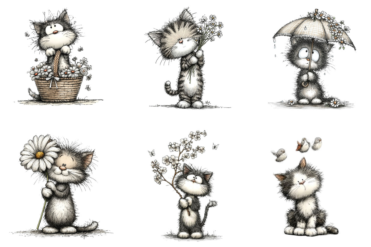 Whimsical Spring Cats Clipart, an Illustration by Designking (Photo 4 of 5)